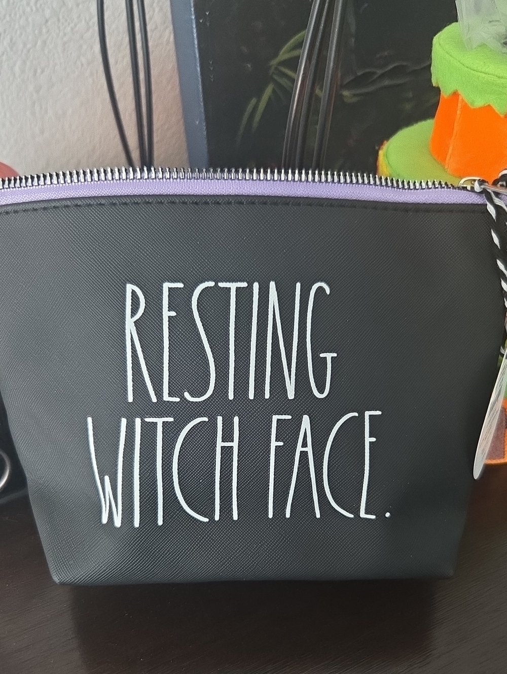 Resting Witch Face Black Cosmetic Pouch - Purple Trim